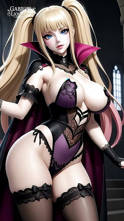 Hentai gothic girls with dyed hair showing off their big tits 2