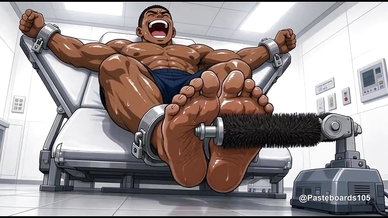 Med Bay Restraints - Bound To The Exam Table, Brush Rollers On Bare Soles (2D Anime Bara)