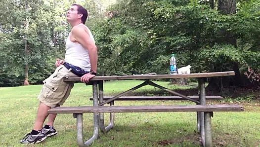 Dutch porn video – Public Park Jerking off and cumming in the picnic area