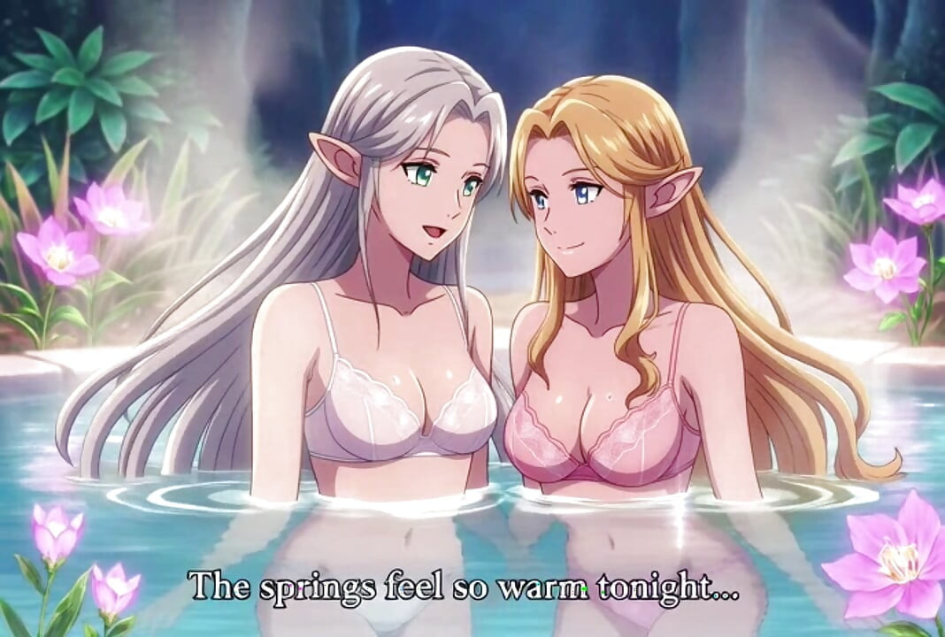 Two beautiful lesbian elves share an intimate night in a magical hot springs