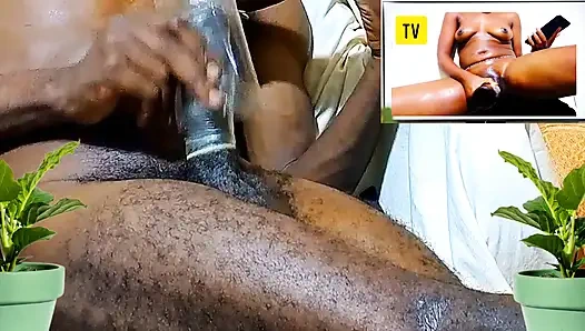 Solo masturbation with eggplant and bottle while watching hot porn video till I got CUM. Fucking as if it was real Pussy!