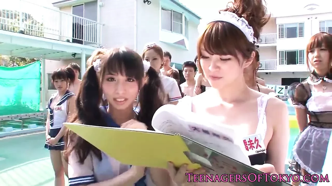 Awesome asian group sex fun with costume teens