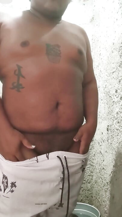 Big Bear Touching Himself in the Bathroom