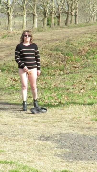 Walking on an ass through the countryside. Mature shy amateur blonde strips naked. | Clip 1