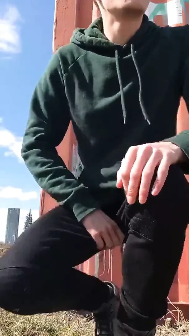 skinny lad wanking outside