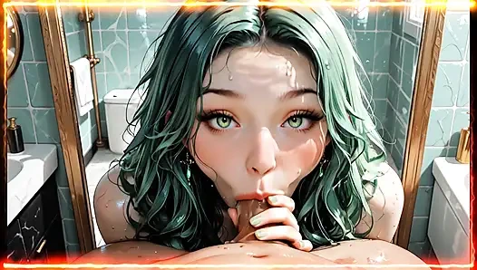 Beautiful Multicolored Haired Girl Sucking Cock In The Bathroom - Blowjob Wet And Deep