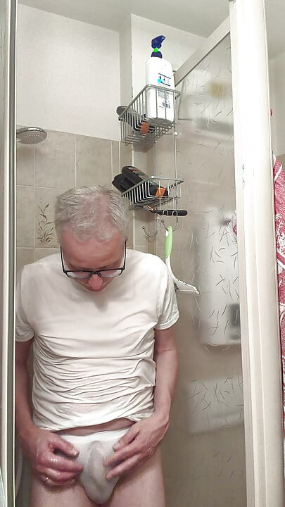 Wet T-shirt and Wet Underpants While Showering