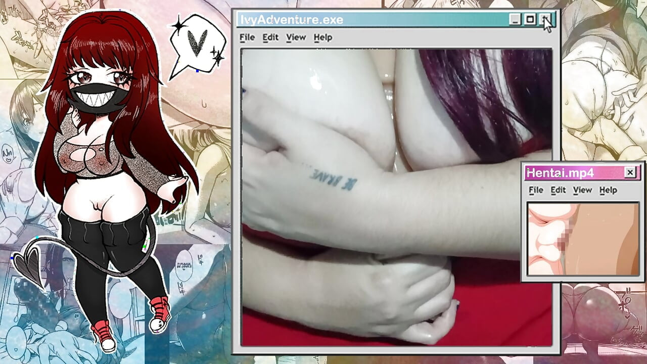 Goth Hotwife with big tits watching hentai (Nagachichi Nagai-san) while playing with a Big dick