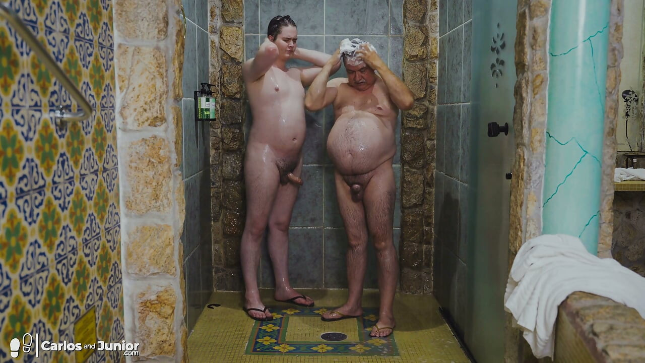 Old Man Taking a Shower with Boy