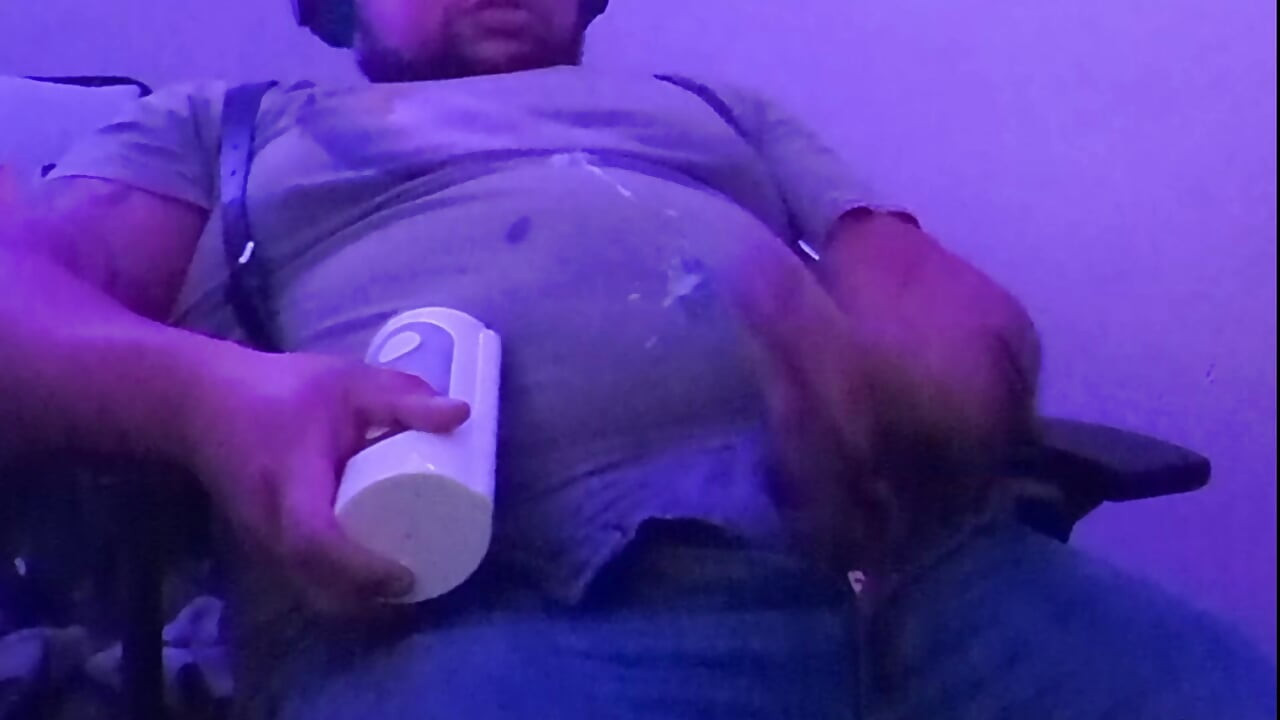 Stroking My Thick Dick With a Toy Wearing Leather Suspenders
