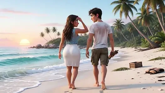 Passionate survival with my stepmother on a deserted island - desire blooms in paradise (AI generated)