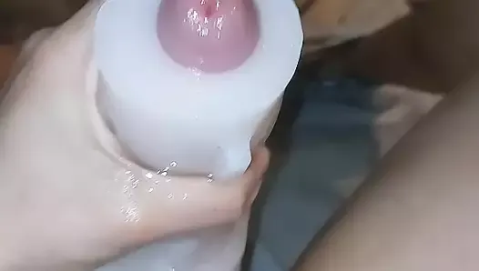 Young moaning german guy cumming in his oily fleshlight