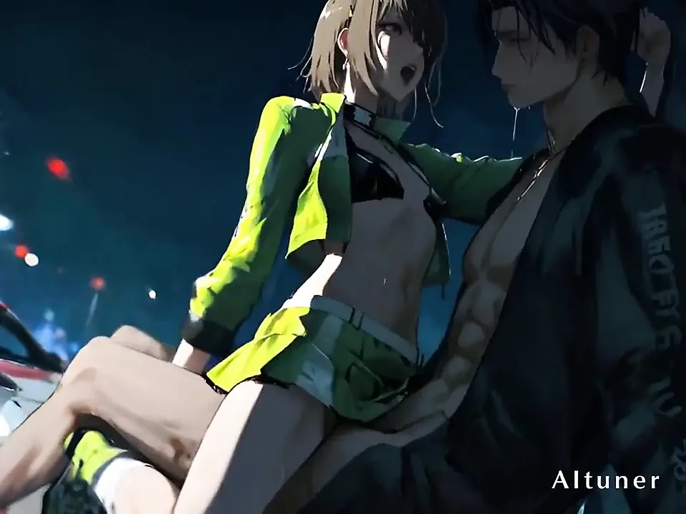 Under Pit-lane Lights, She Bends to the Night-his Grip Sets the Only Lap That Matters.