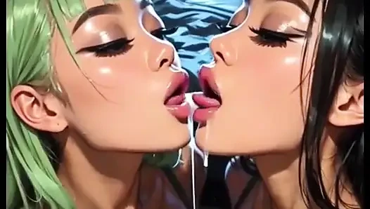 Heiße sexy lesben, zunge und kuss-fetisch, Ai animation