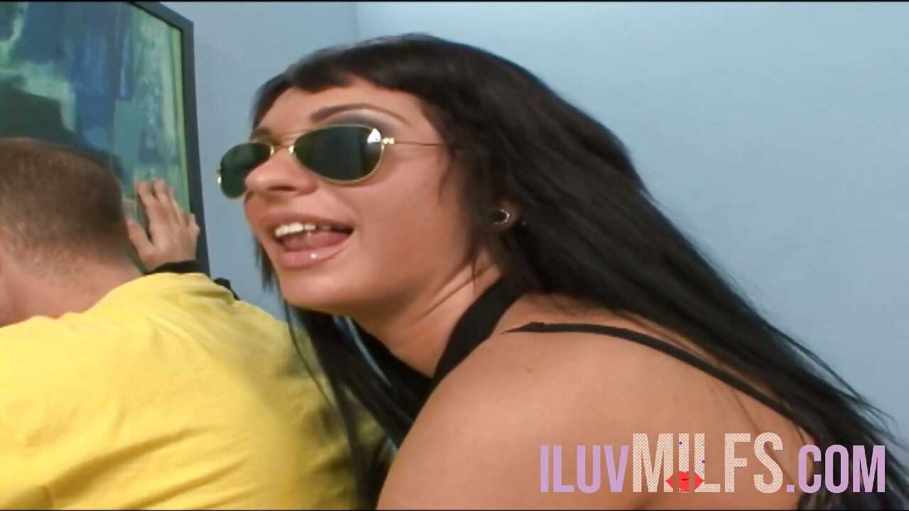 Brunette police woman seduced by a man with a big cock