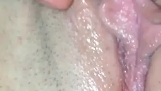spreading and toying with my loose pink pussy gape
