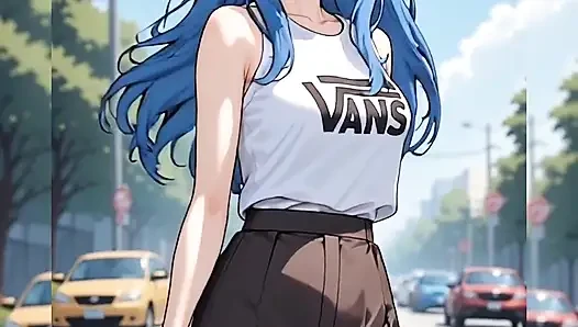 Blue haired girls dancing