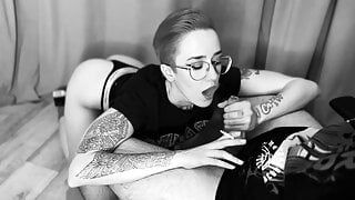 Cute teen Smoking cigarette BJ preview b&w