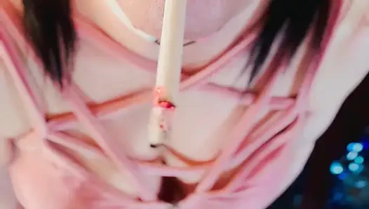 A Cute Goth, Tina Snua Smoking A Cigarette In Close Up With Lots OF Dangling - OMI OME Drifting
