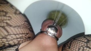 Another caged Sissy faggot piss