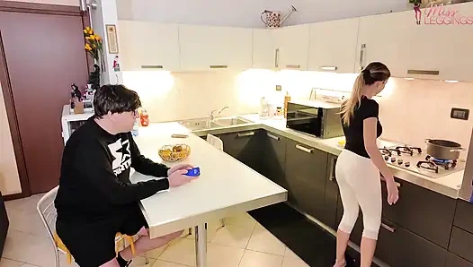 Stepmom Cooks in White Leggings Catches Stepson's Friend Secretly Taking Pictures of Her