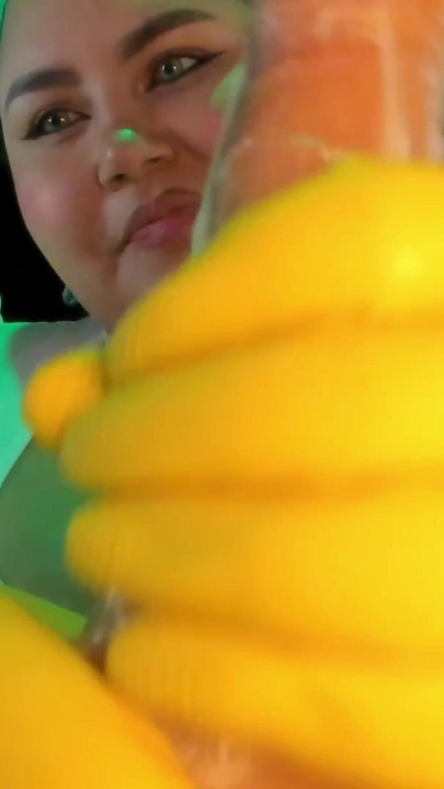 I give myself a nice handjob with my rubber gloves on.