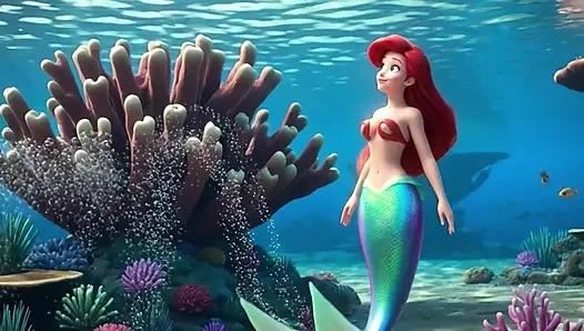 Sinnliche reife Ariel erforscht ihre magische Unterwassergrotte mit langen menschlichen beinen und anmutigen Posen in fantasie