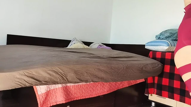Sexy mom has fun trying on and cutting dresses. Sexy wife dancing naked in the house.