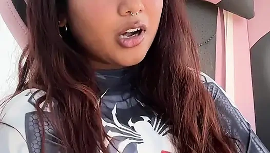 Small desi girl Mia Z masturbates and reacts to hentai