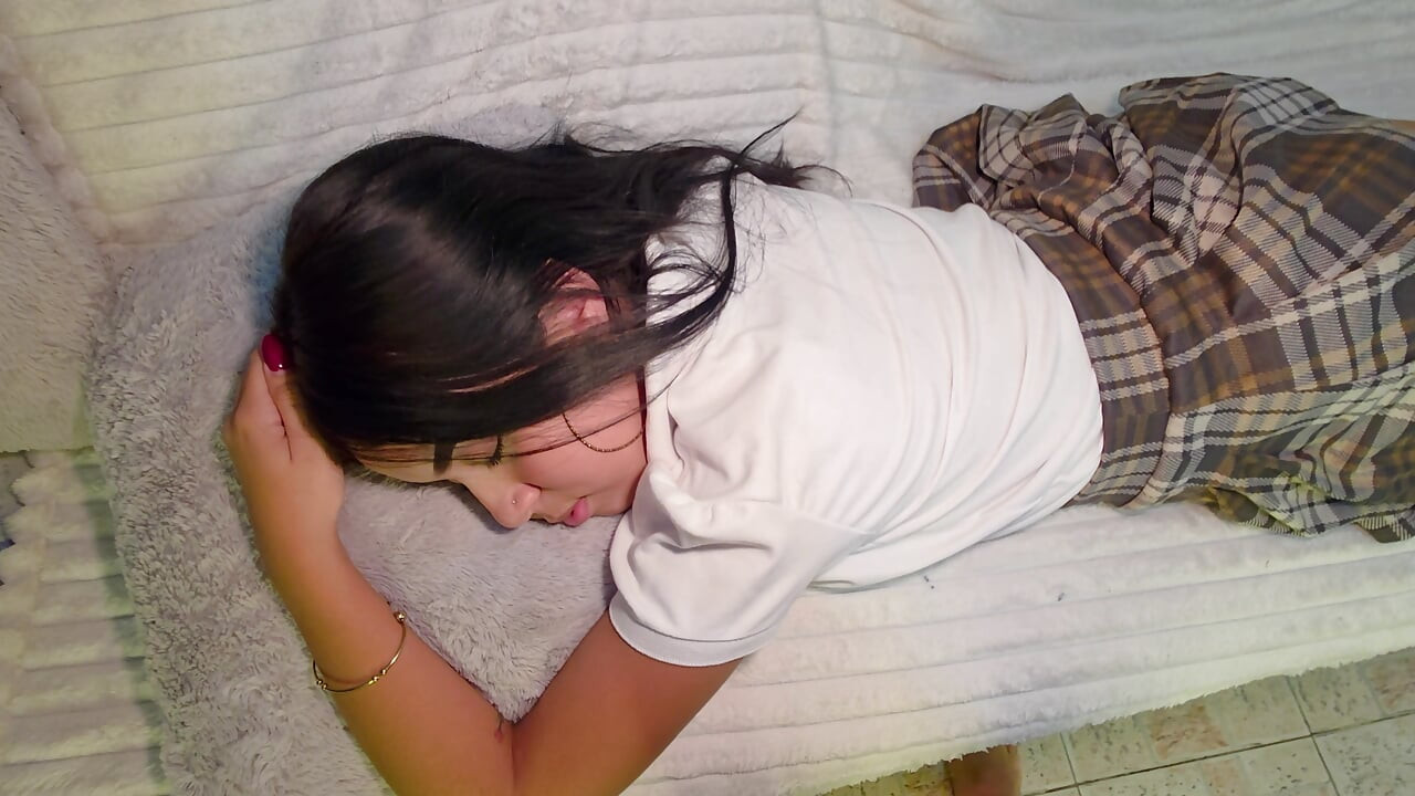 Stepdad finds his uniformed stepdaughter and stops her cock