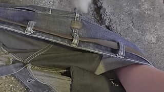 Crossdresser Nicole squirts in the garage