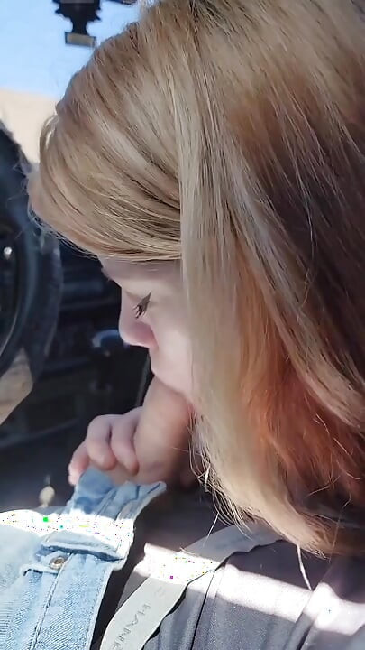 Pretty teen gives a hot POV blowjob in the car!