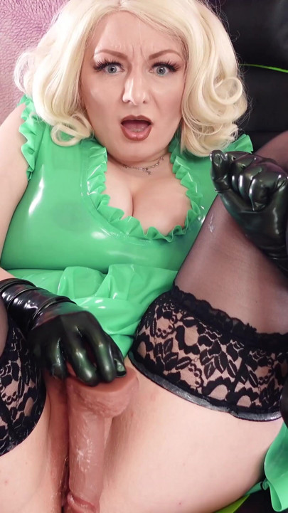 Hot pussy fuck in latex dress - fetish rubber MILF with curvy body with dildo orgasm - Arya Grander | Clip 3