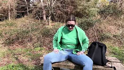 Desperate Outdoor Wetting Jeans on the Public Trail