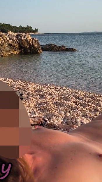 Powerful moment from "Pussy Flash! Nude Teacher and her Student: Lets Him Touch Her Tits on a Public Beach! - MissCreamy"