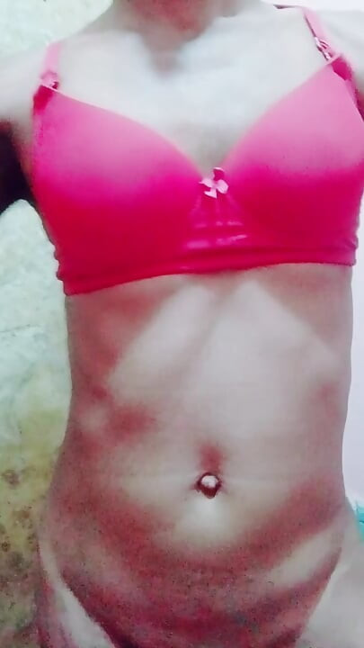 Sissy wearing red bra
