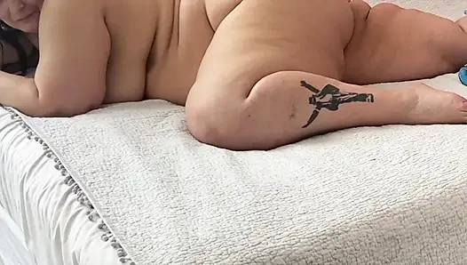 BBW Milf ready to sit on Hard Black Dildo Cock.