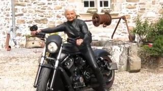 Hot leather granny biker