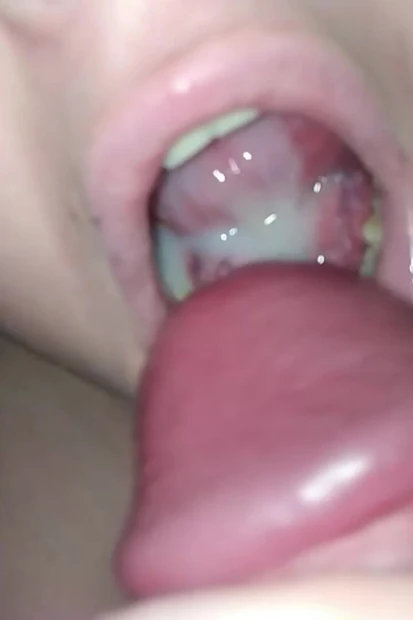 A portion of cum for a home cumslut girl. He swallows a mouthful of thick cum.