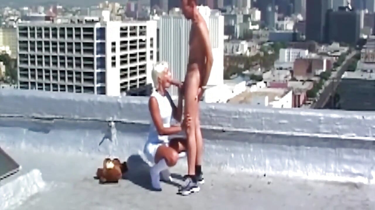 Blonde MILF Squirts While Riding Cock on Rooftop