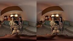 3D VR Pov, bffs Asia yang bertetek besar membenarkan awak mengongkek kawan mereka gaya doggy, animasi 3D VR
