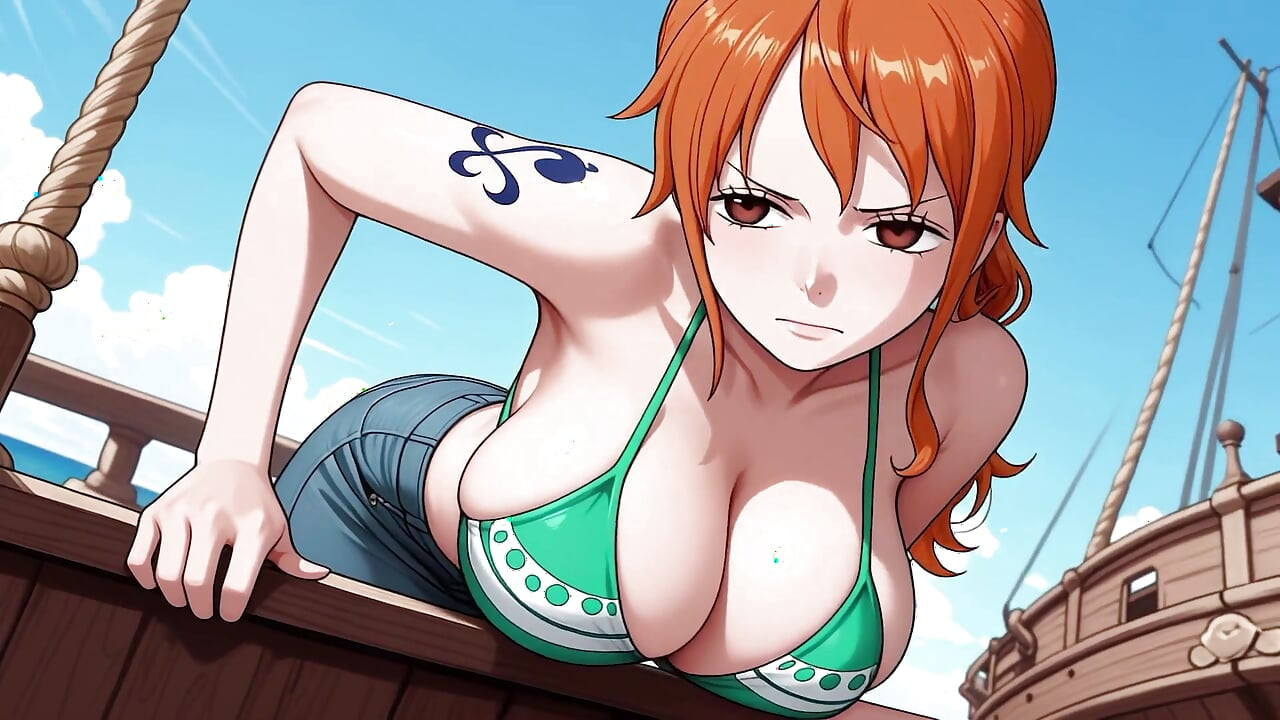 Nami gemisinin mürettebat arkadaşını sikiyor ve anal dölleniyor! Tek parça sansürsüz bakış açısı hentai