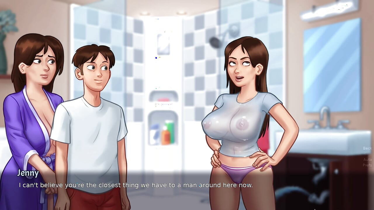 Enteado no pico em sua meia-irmã tomando banho (Summertime Saga)