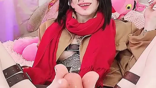 Hot Footjob From Mikasa. Do You Want Me to Play with Your Dick the Same Way?