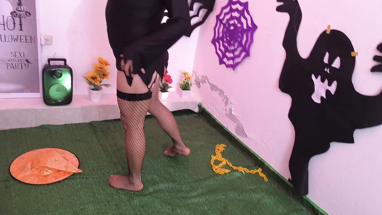 A 30-year-old witch enjoying sex on Halloween at a solitary party