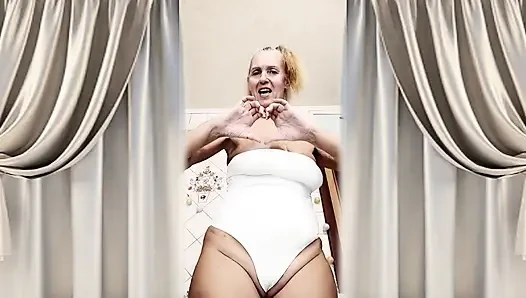 Hot Housewife Lukerya Flirts in a White Tight Bodysuit and Arranges a Hot Masturbation.