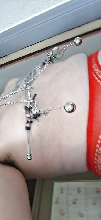 Walk in lingerie and nipple and balls on the stairs