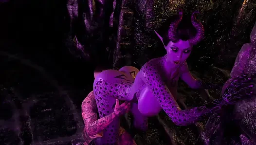 Halloween. Fantasy Tattooed Guy Fucks Sexy Devil with a Big Cock.