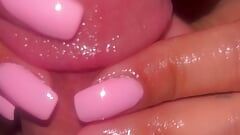 Colourful toes and pink nails handjob and footjob
