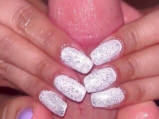 White nails with sparkles